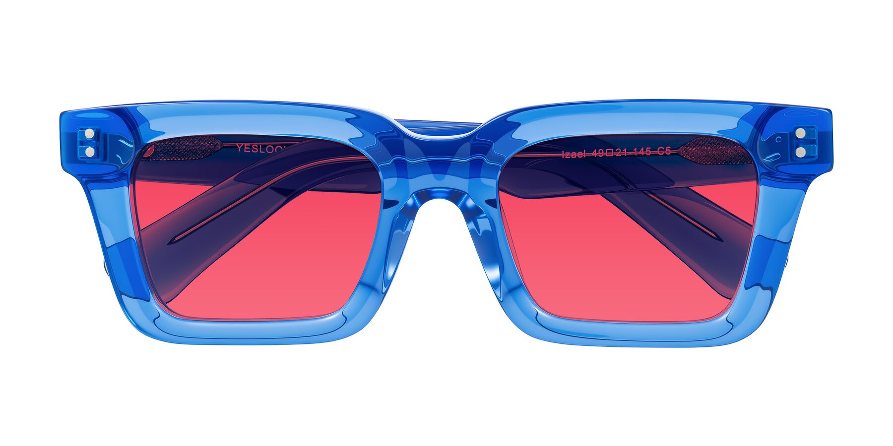 Folded Front of Izael in Transparent Blue with Red Tinted Lenses