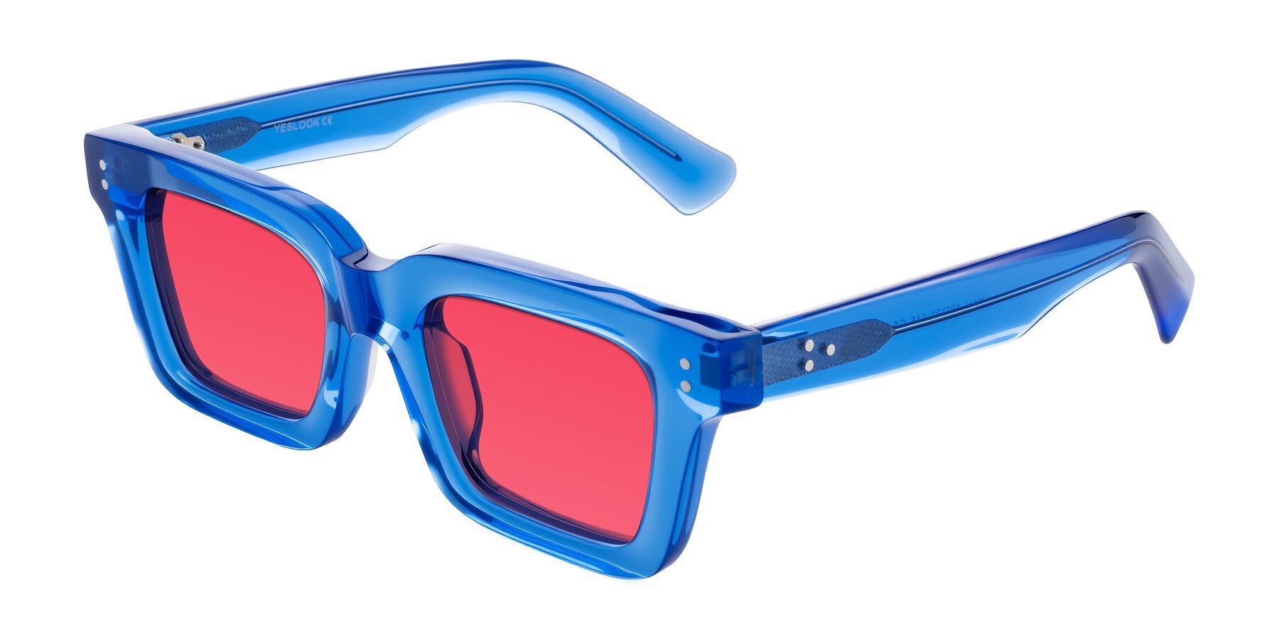 Angle of Izael in Transparent Blue with Red Tinted Lenses