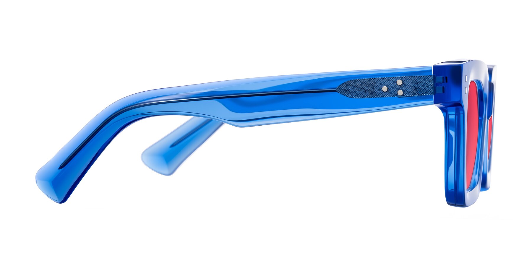 Side of Izael in Transparent Blue with Red Tinted Lenses