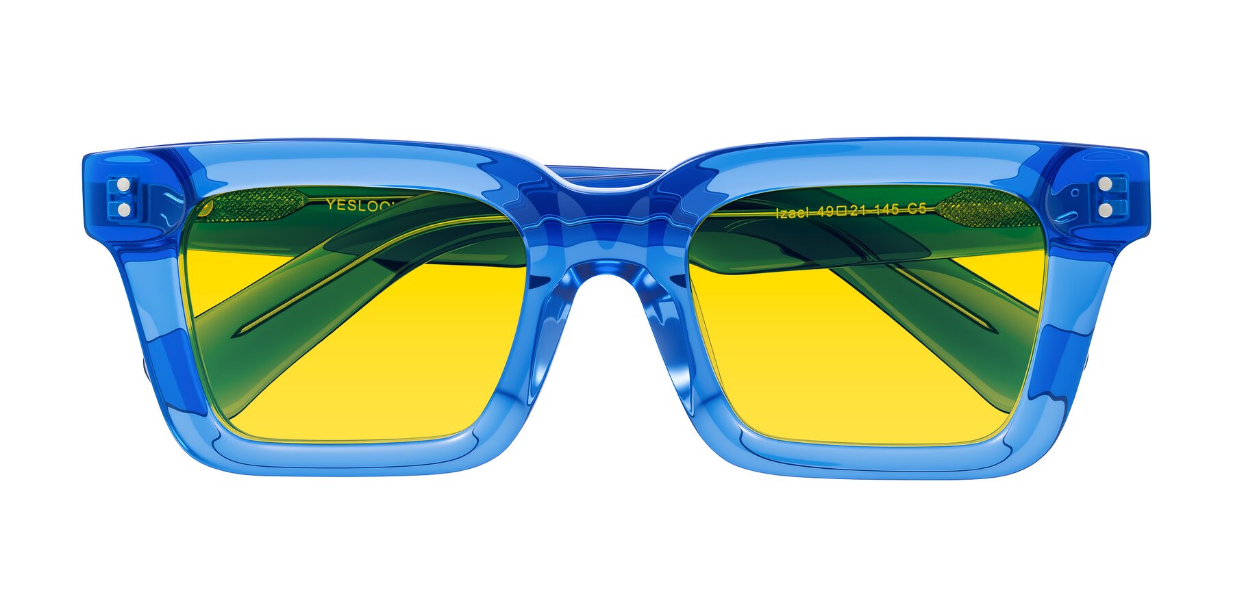 Folded Front of Izael in Transparent Blue with Yellow Tinted Lenses