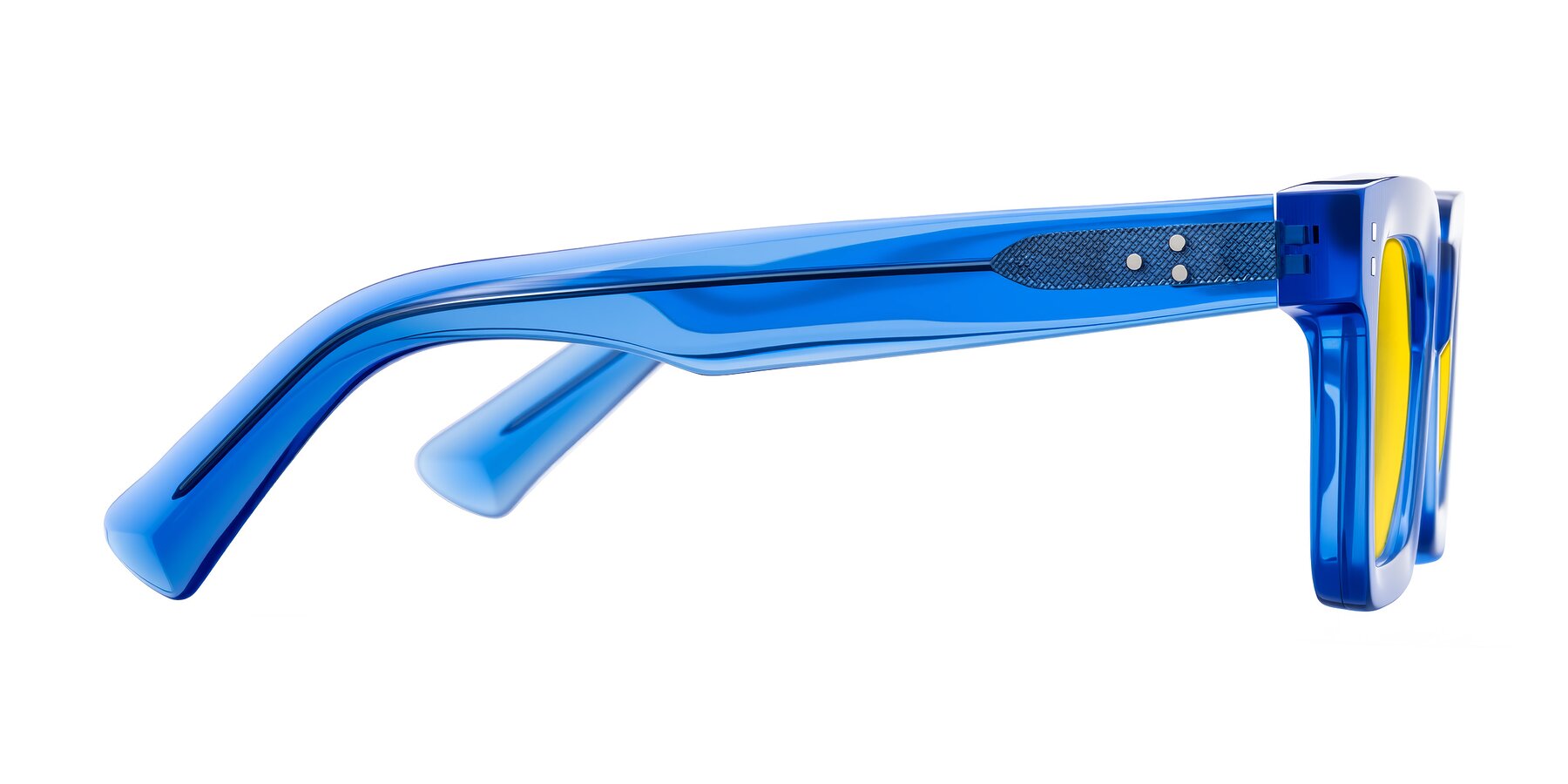 Side of Izael in Transparent Blue with Yellow Tinted Lenses