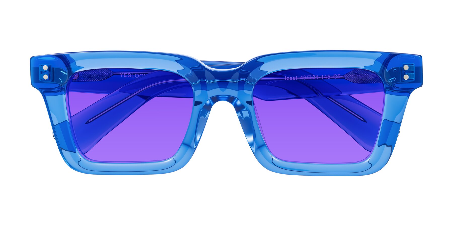 Folded Front of Izael in Transparent Blue with Purple Tinted Lenses