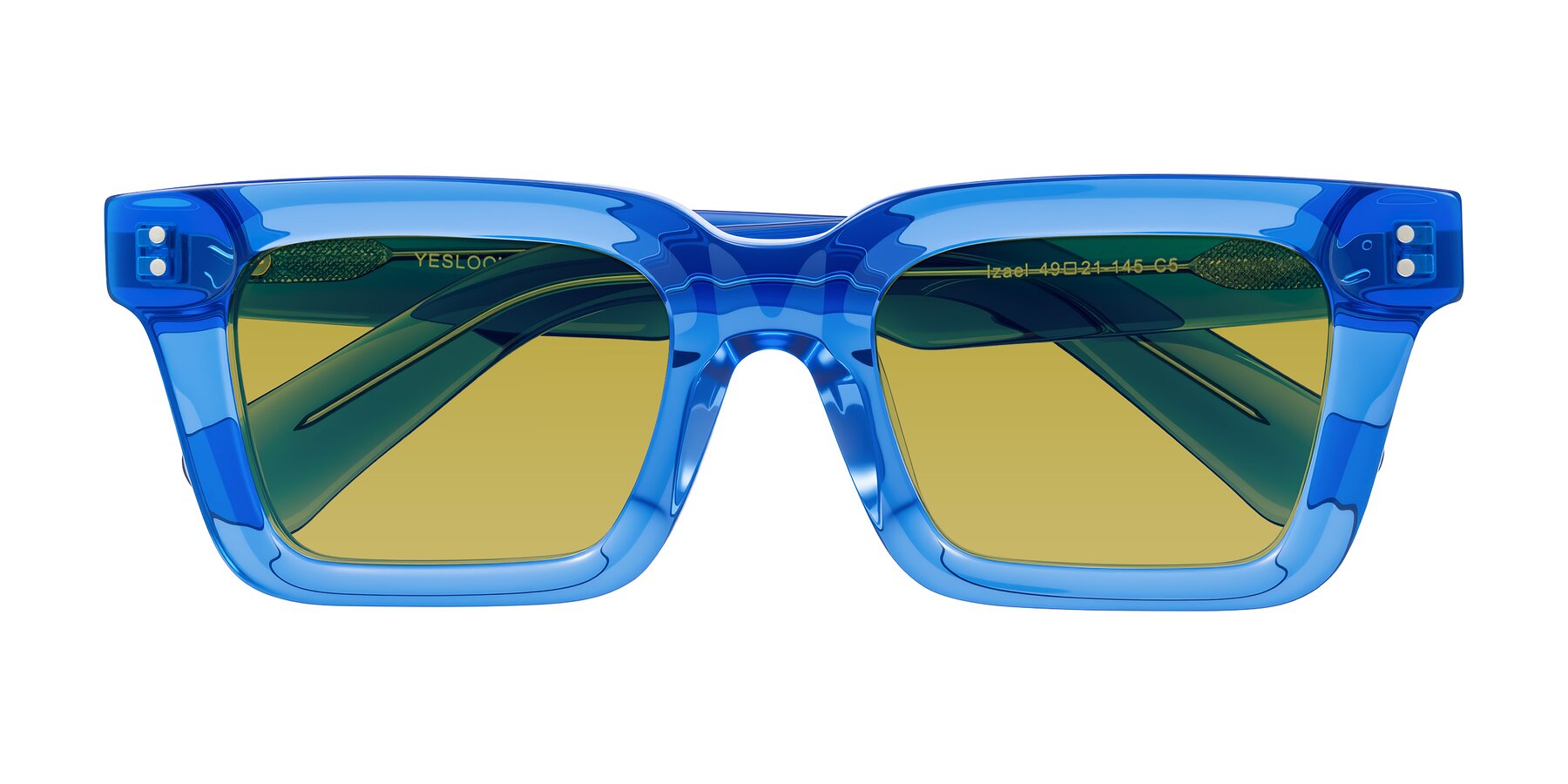 Folded Front of Izael in Transparent Blue with Champagne Tinted Lenses
