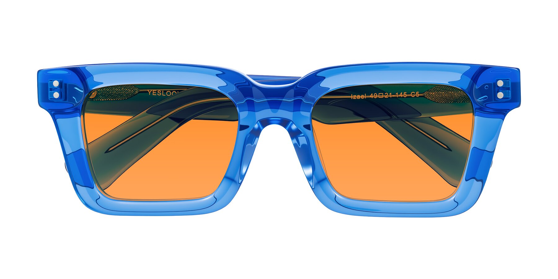 Folded Front of Izael in Transparent Blue with Orange Tinted Lenses
