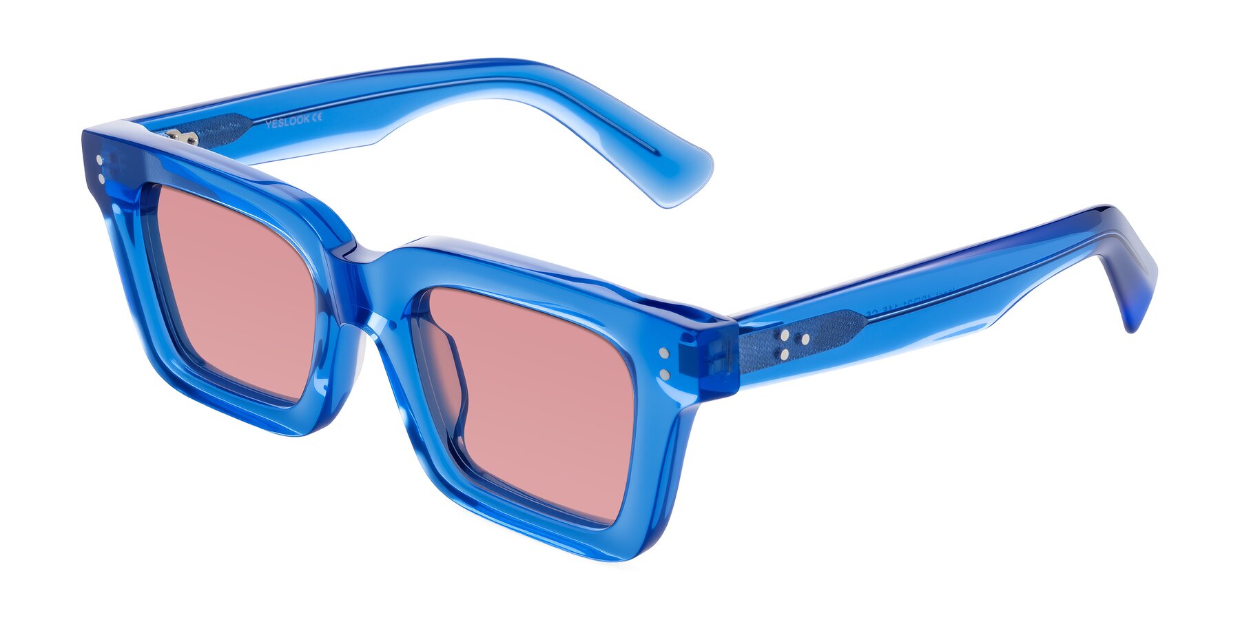 Angle of Izael in Transparent Blue with Medium Garnet Tinted Lenses