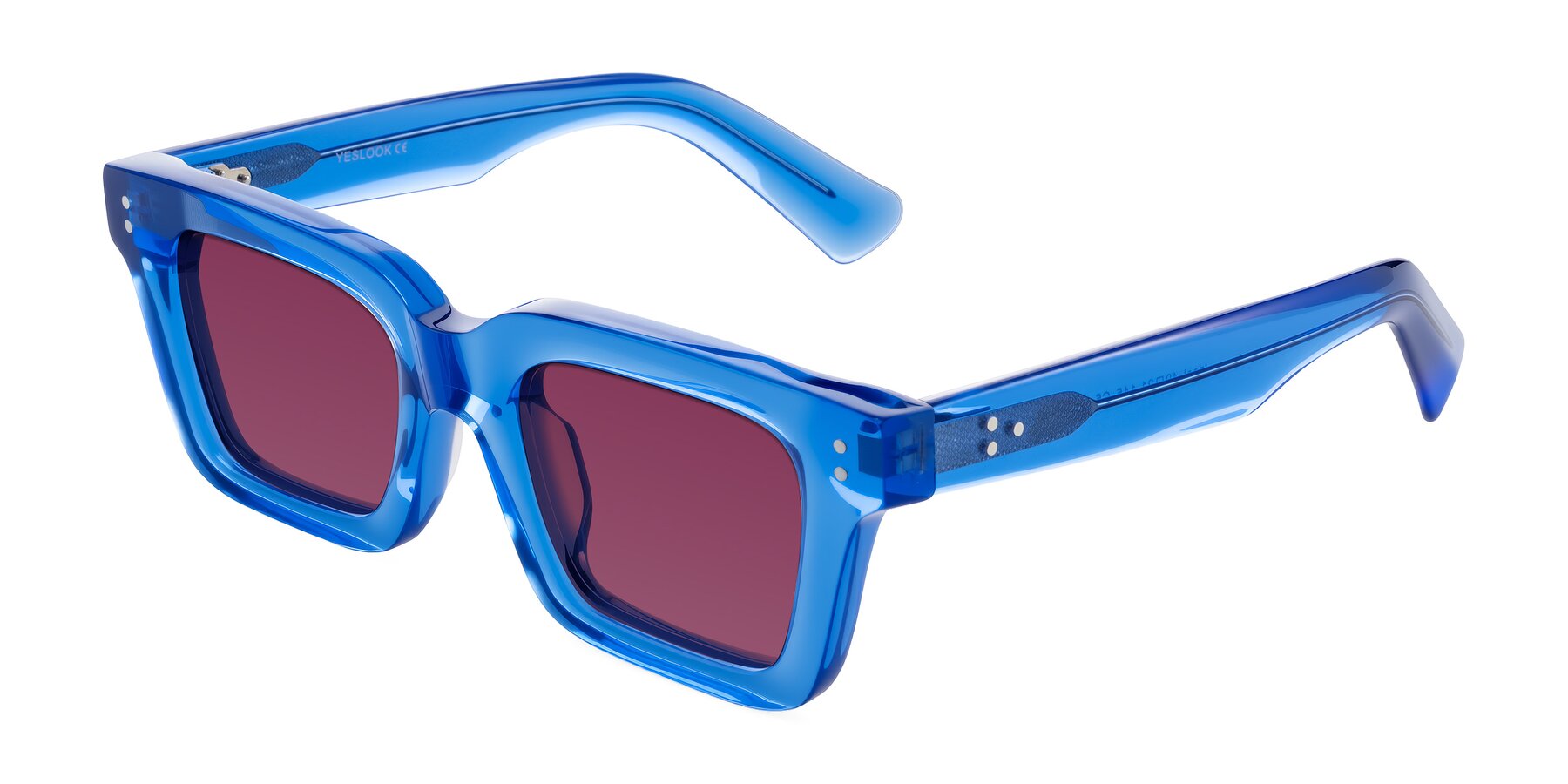 Angle of Izael in Transparent Blue with Wine Tinted Lenses