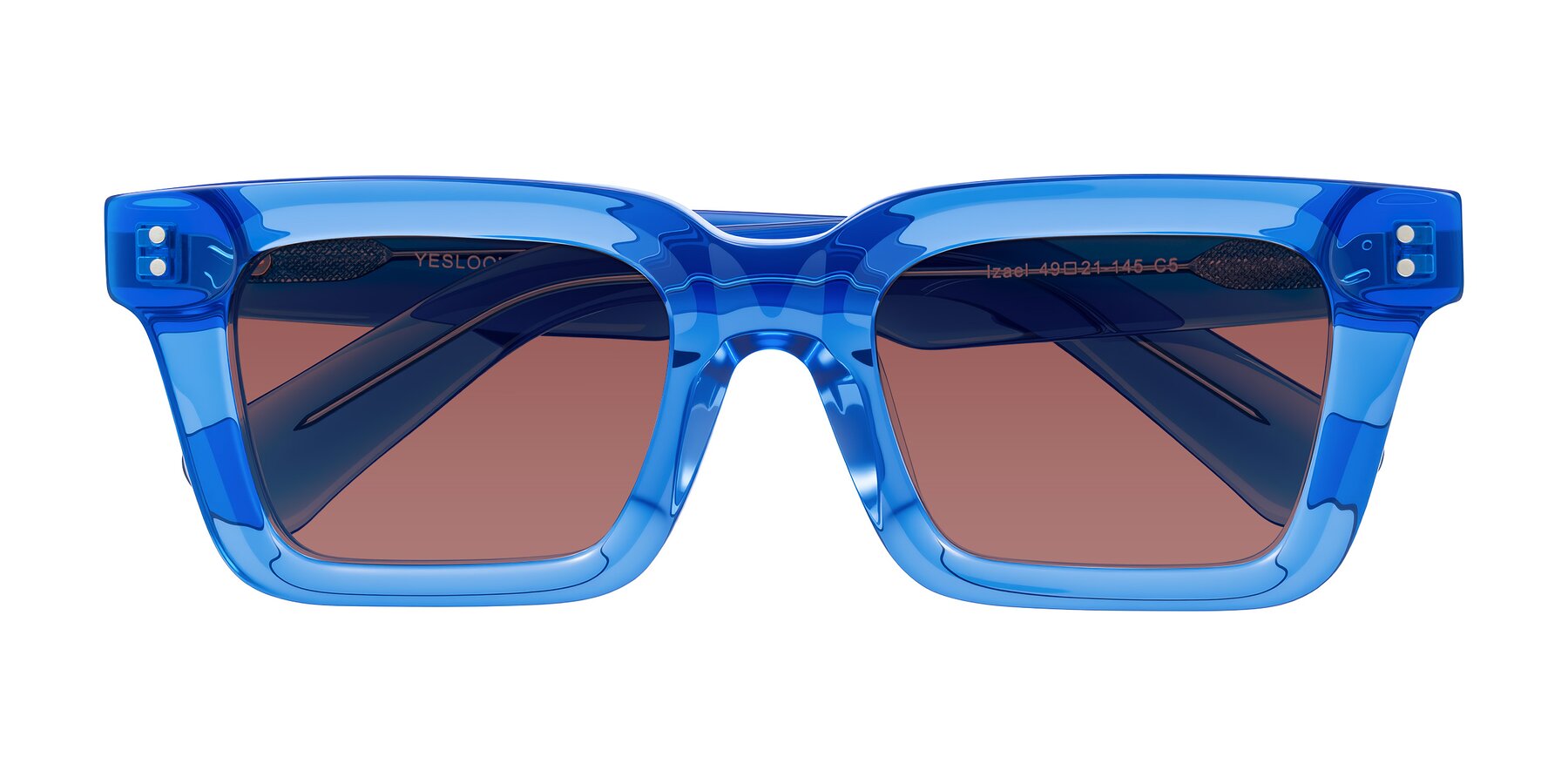 Folded Front of Izael in Transparent Blue with Garnet Tinted Lenses
