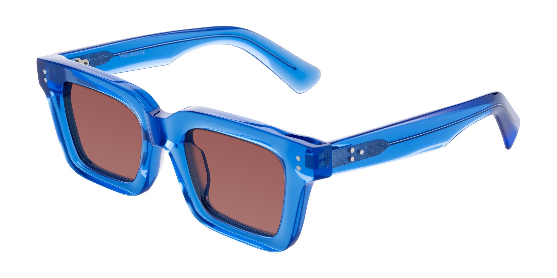Angle of Izael in Transparent Blue with Garnet Tinted Lenses