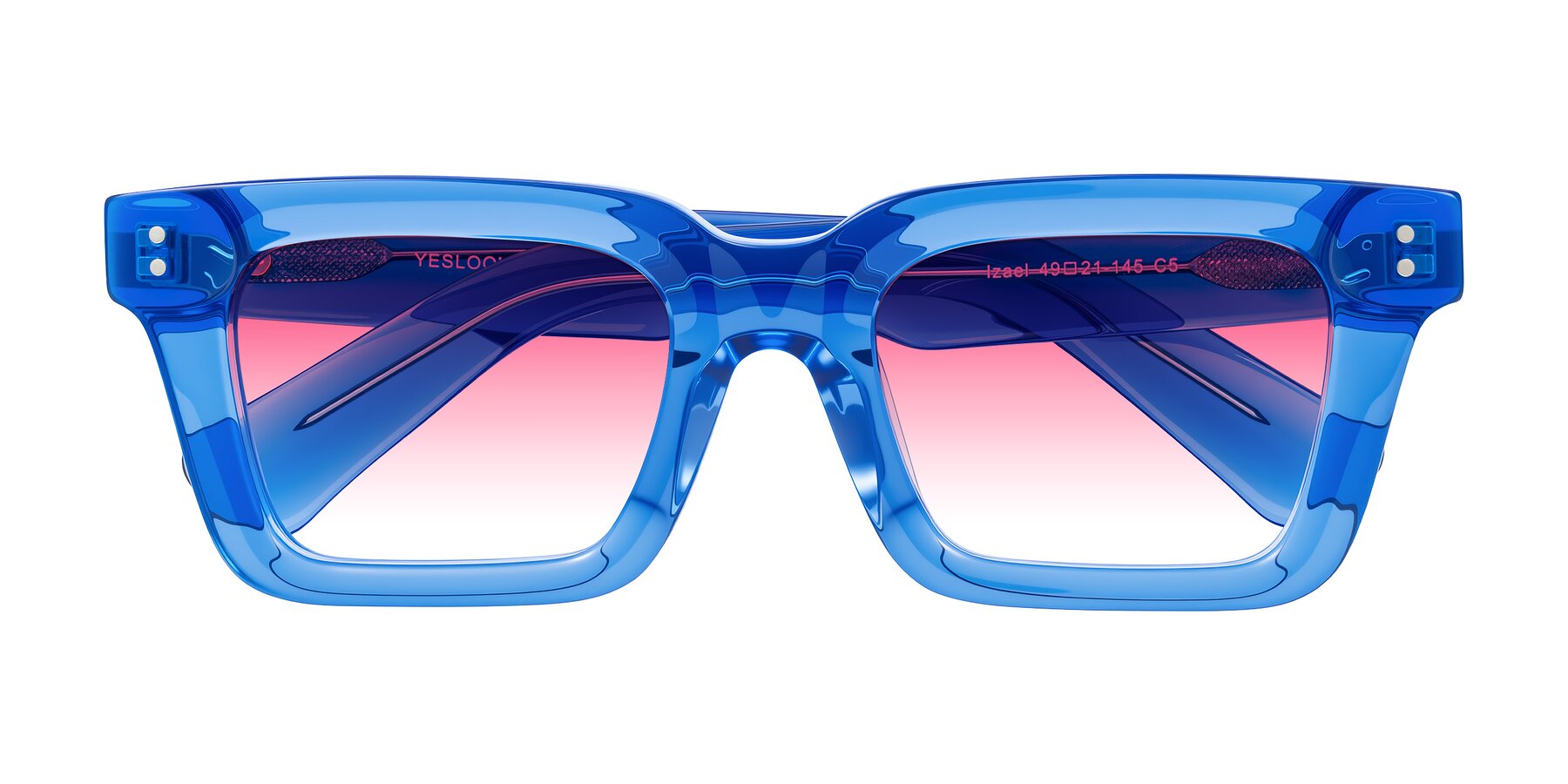 Folded Front of Izael in Transparent Blue with Pink Gradient Lenses