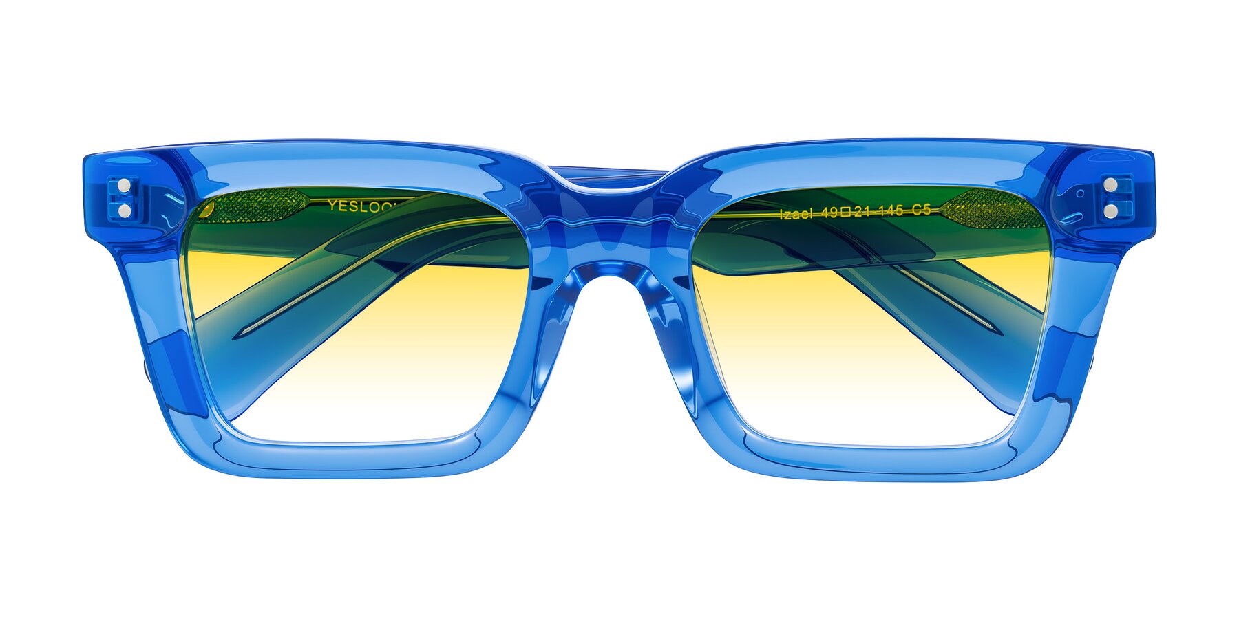 Folded Front of Izael in Transparent Blue with Yellow Gradient Lenses