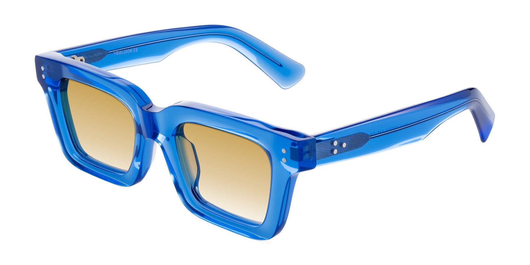 Angle of Izael in Transparent Blue with Champagne Gradient Lenses