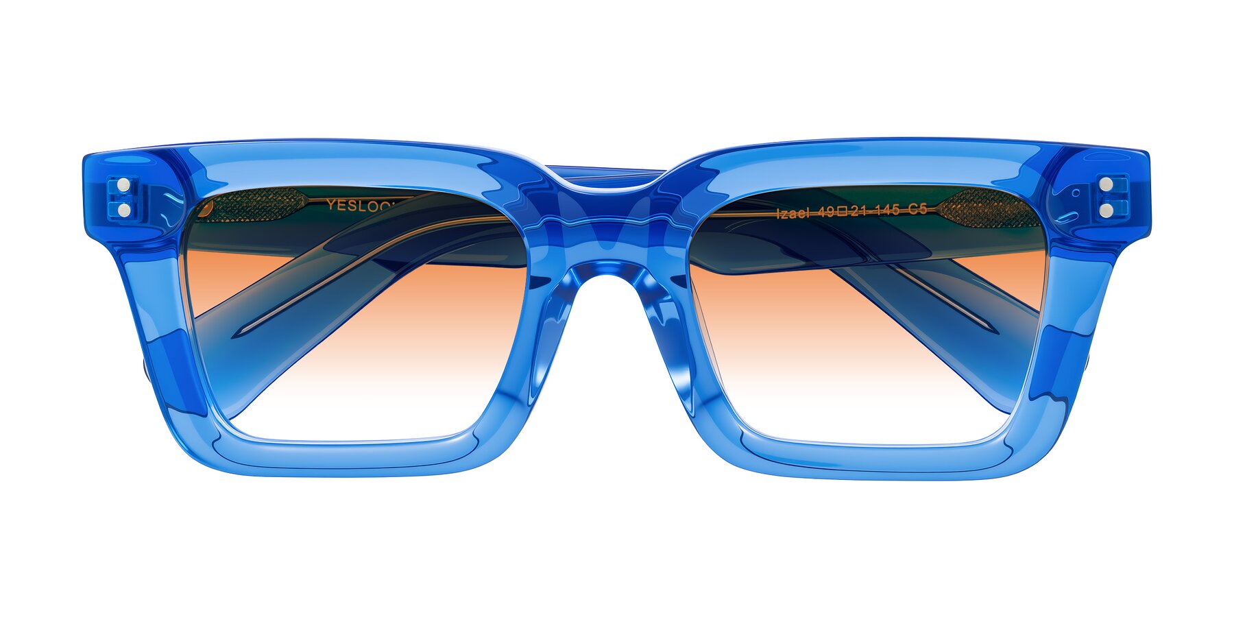 Folded Front of Izael in Transparent Blue with Orange Gradient Lenses