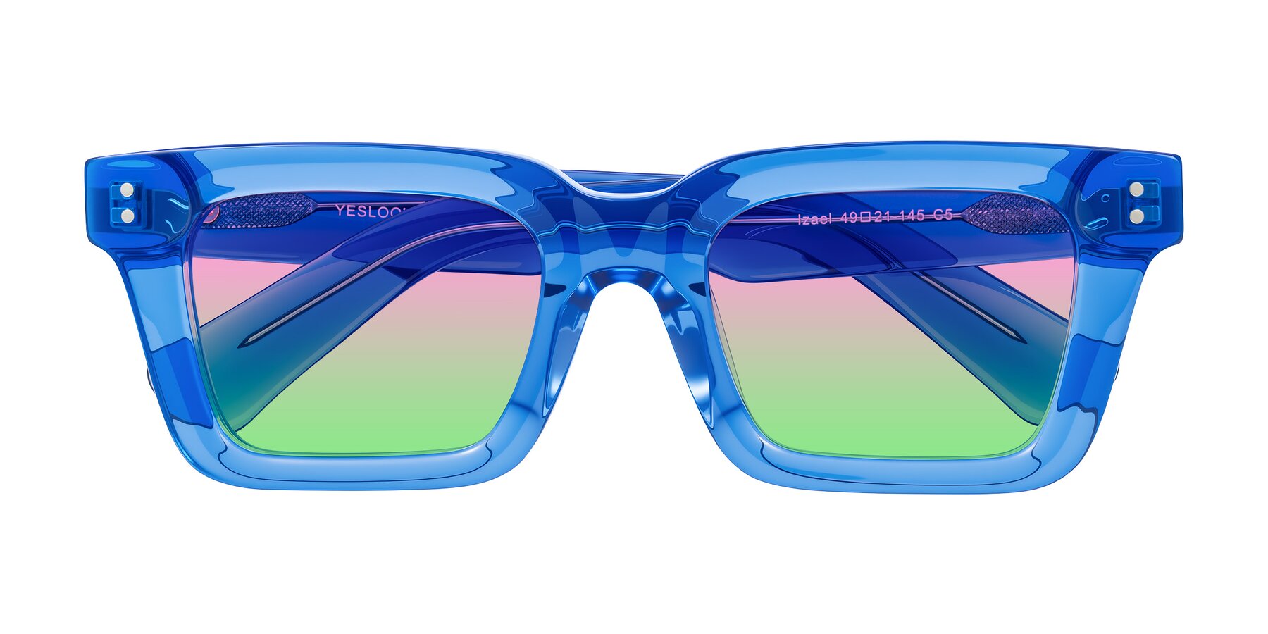 Folded Front of Izael in Transparent Blue with Pink / Green Gradient Lenses
