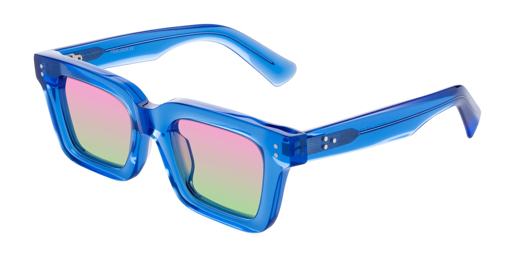 Angle of Izael in Transparent Blue with Pink / Green Gradient Lenses