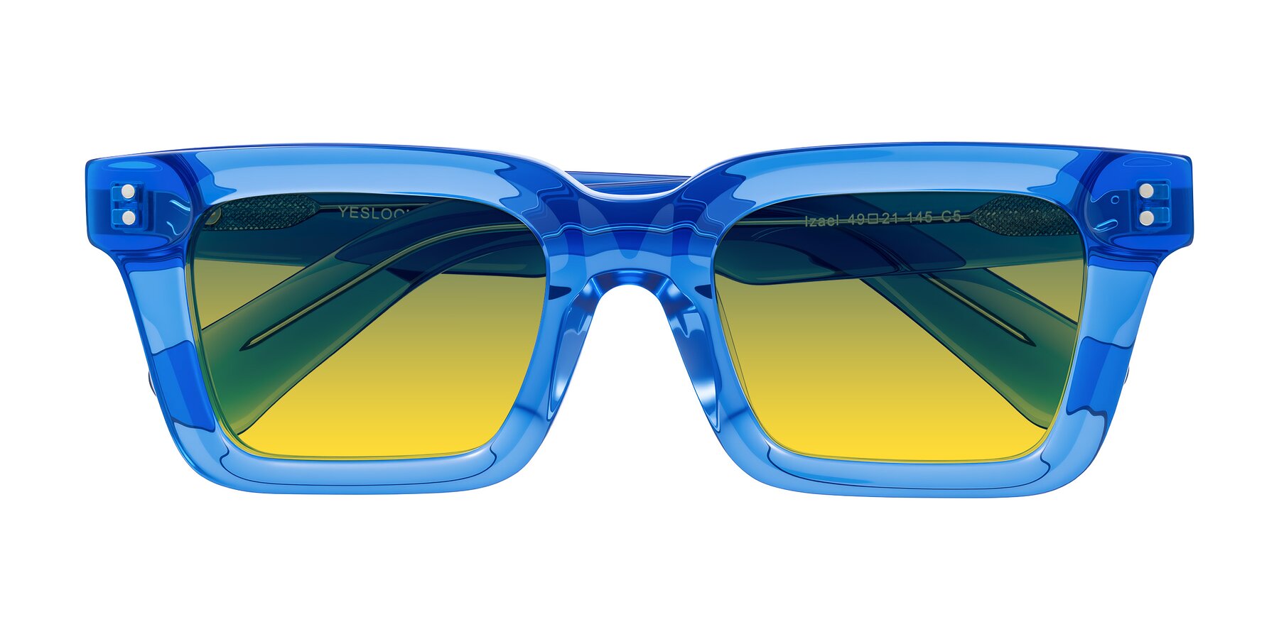 Folded Front of Izael in Transparent Blue with Green / Yellow Gradient Lenses