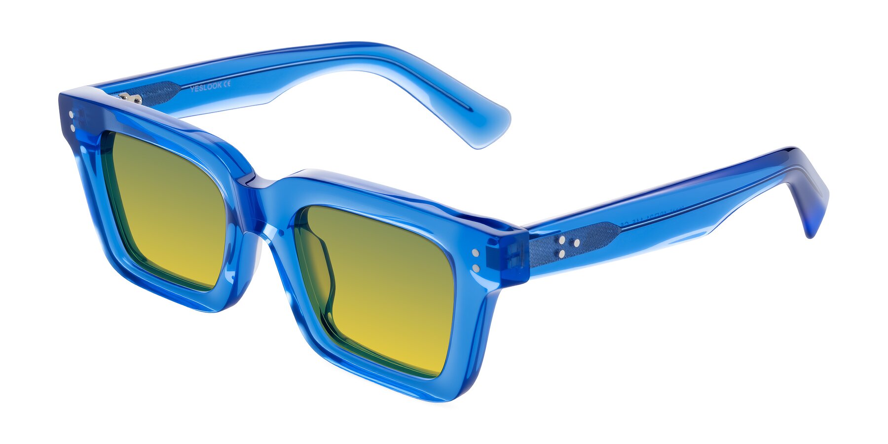 Angle of Izael in Transparent Blue with Green / Yellow Gradient Lenses