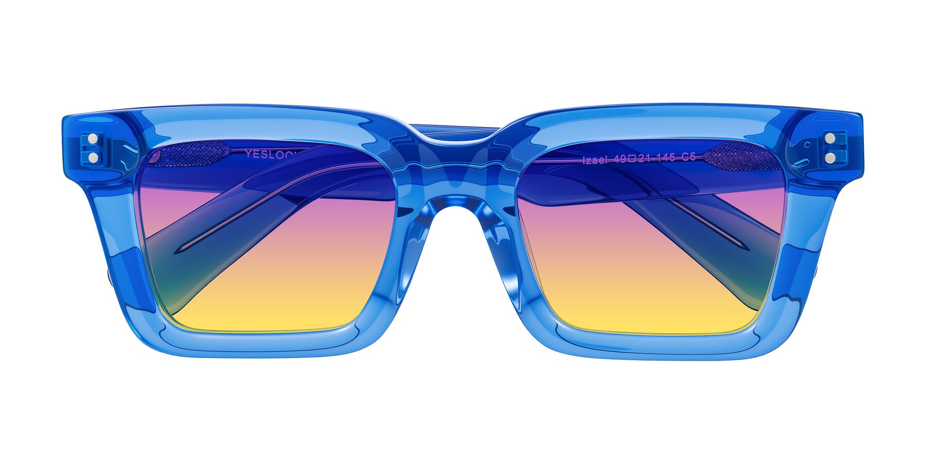 Folded Front of Izael in Transparent Blue with Purple / Yellow Gradient Lenses