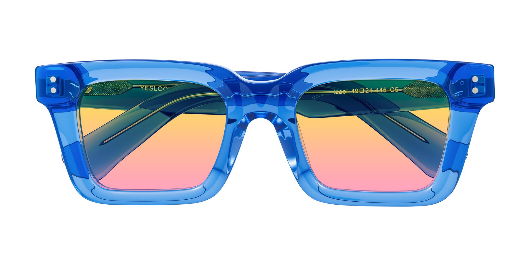 Folded Front of Izael in Transparent Blue with Yellow / Pink Gradient Lenses