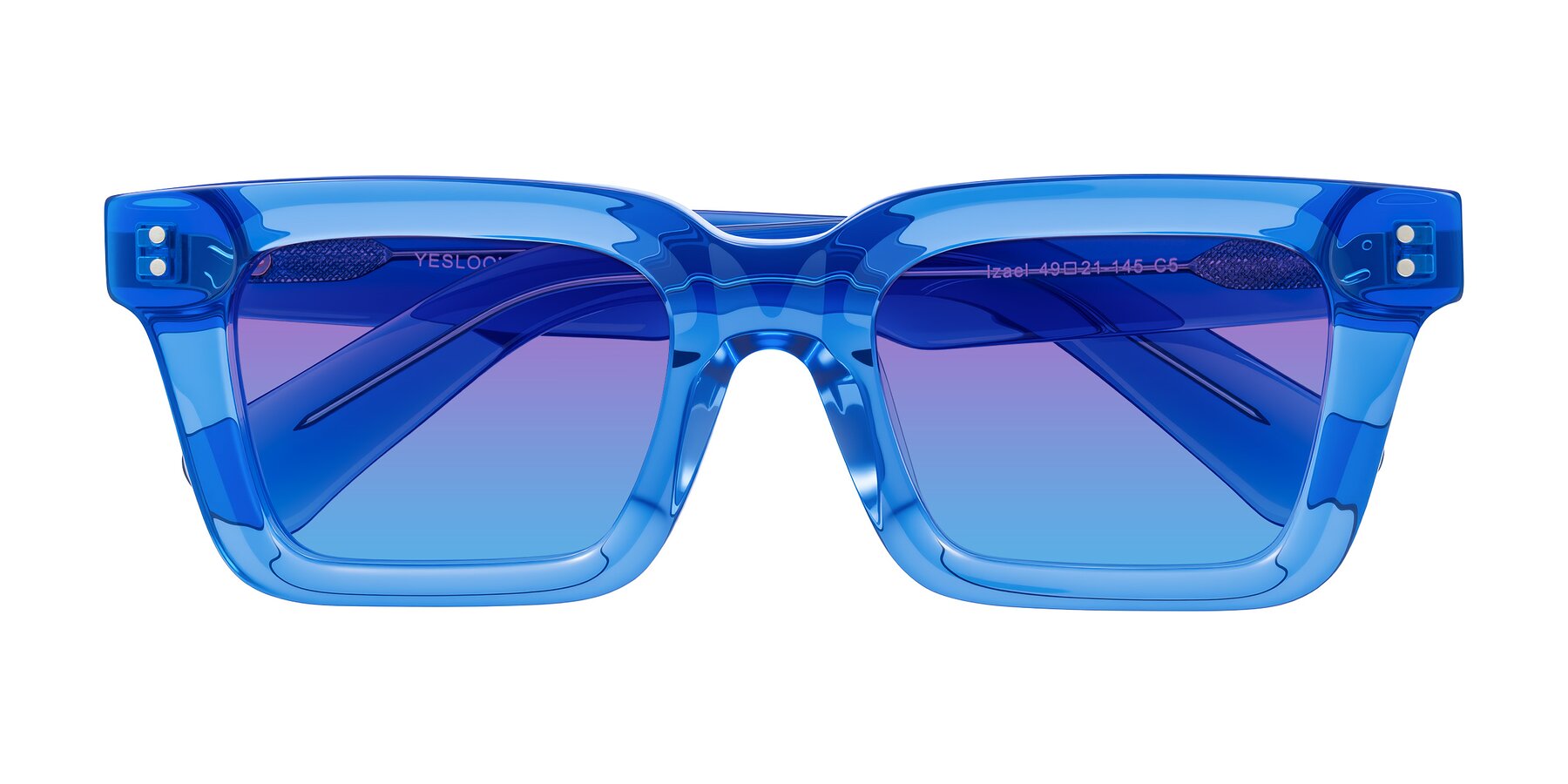 Folded Front of Izael in Transparent Blue with Purple / Blue Gradient Lenses