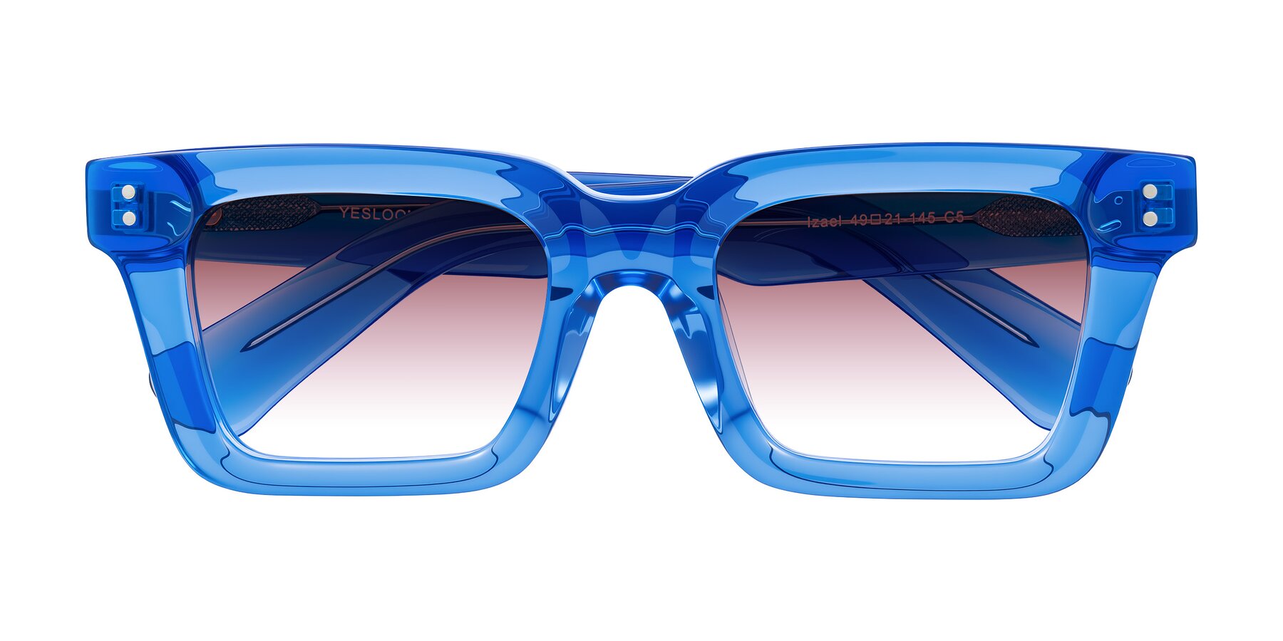 Folded Front of Izael in Transparent Blue with Garnet Gradient Lenses