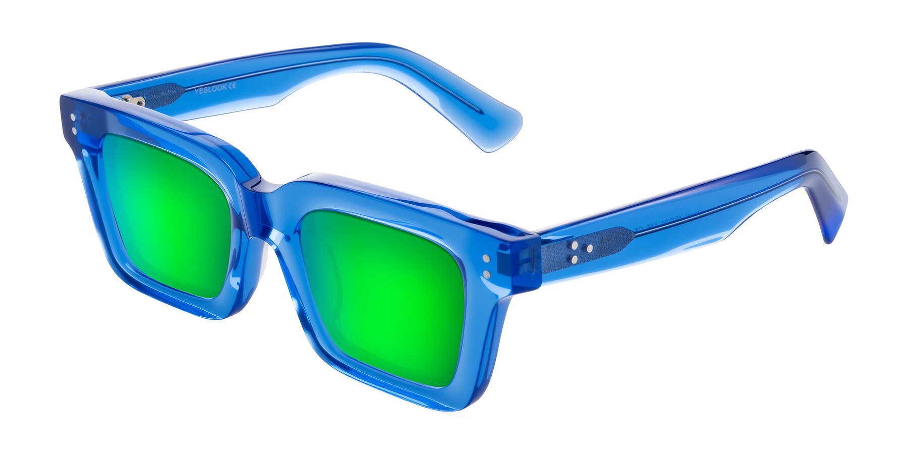 Angle of Izael in Transparent Blue with Green Mirrored Lenses