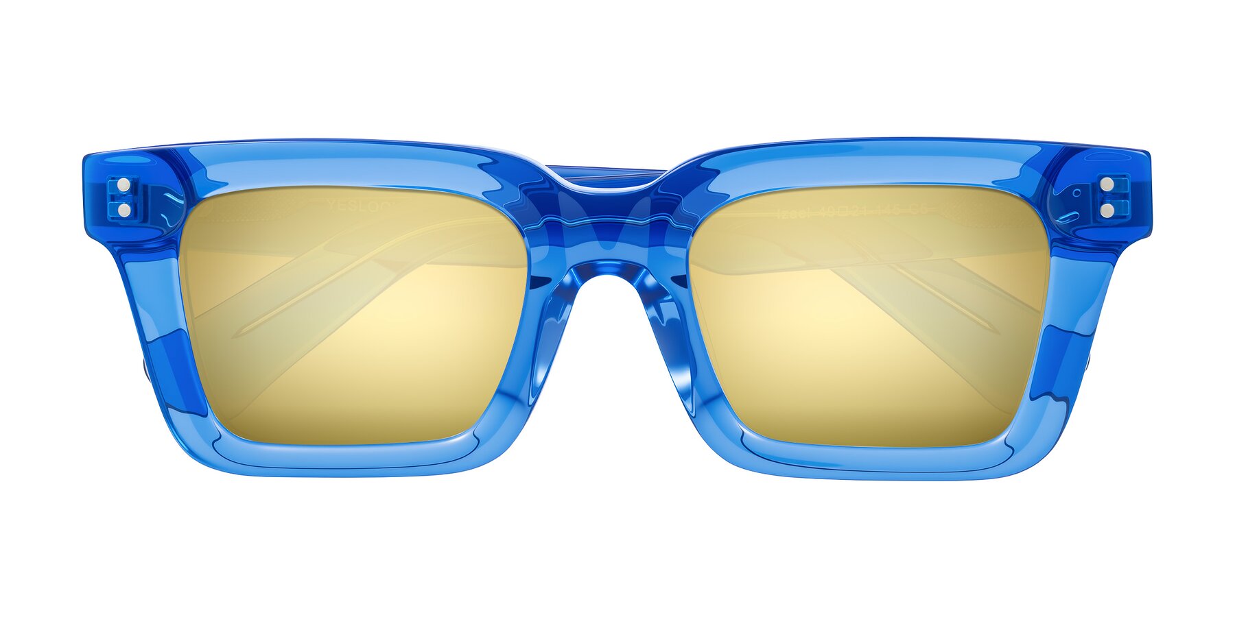 Folded Front of Izael in Transparent Blue with Gold Mirrored Lenses