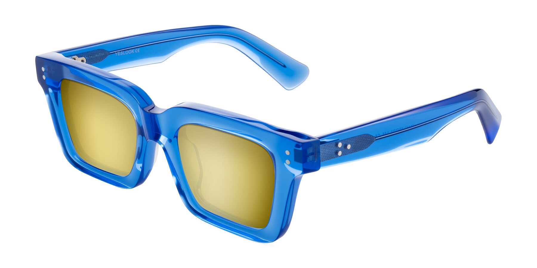 Angle of Izael in Transparent Blue with Gold Mirrored Lenses