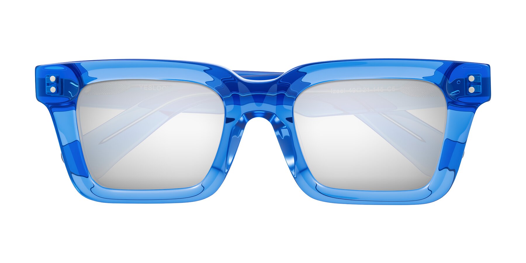Folded Front of Izael in Transparent Blue with Silver Mirrored Lenses