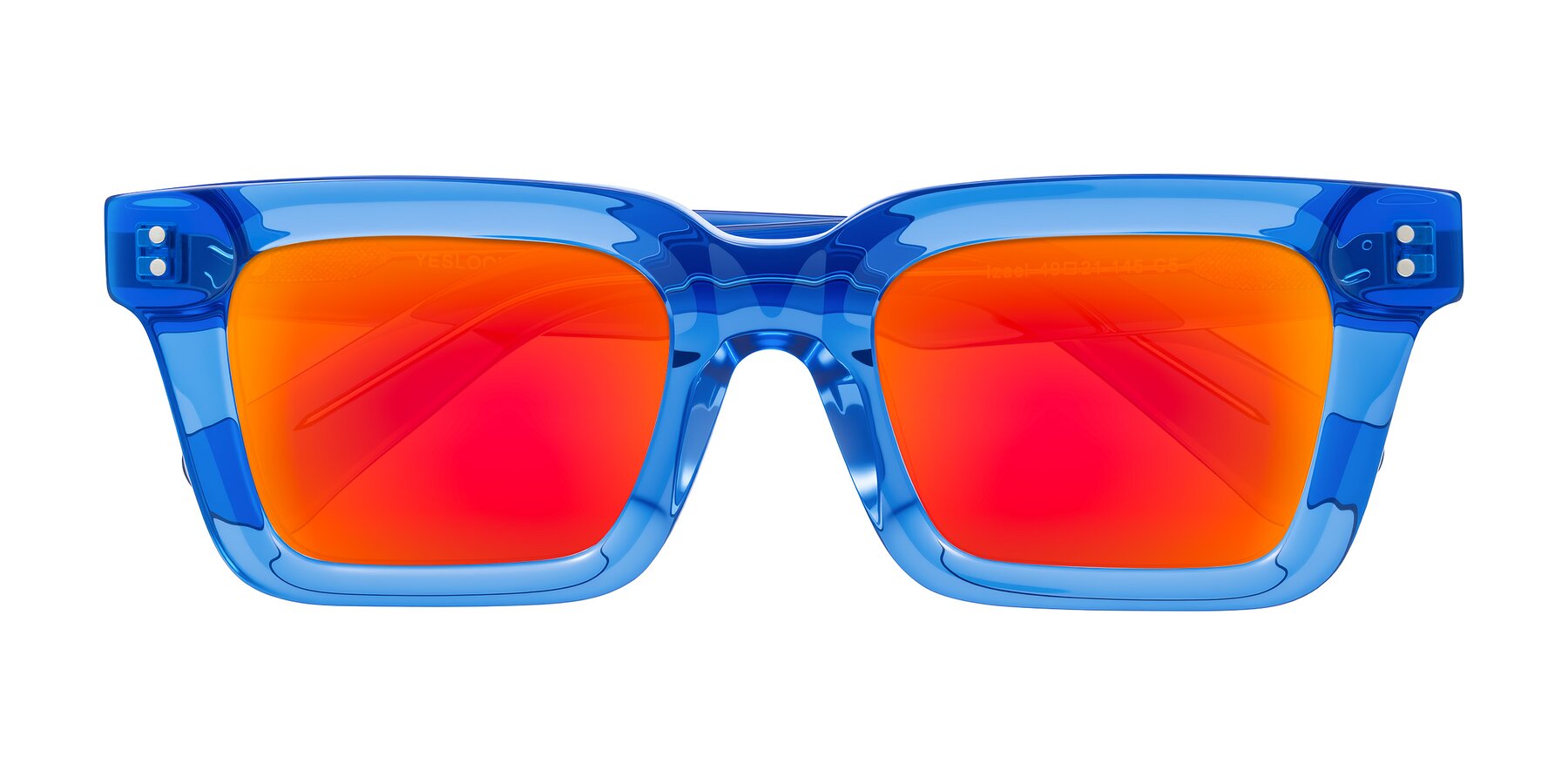 Folded Front of Izael in Transparent Blue with Red Gold Mirrored Lenses