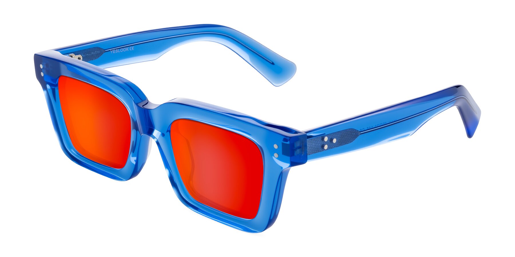 Angle of Izael in Transparent Blue with Red Gold Mirrored Lenses