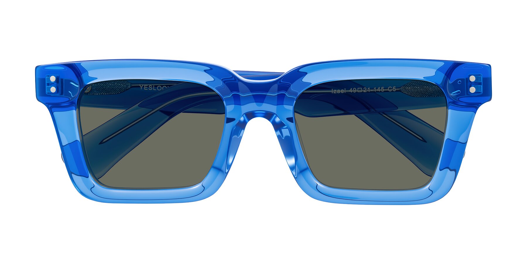 Folded Front of Izael in Transparent Blue with Gray Polarized Lenses