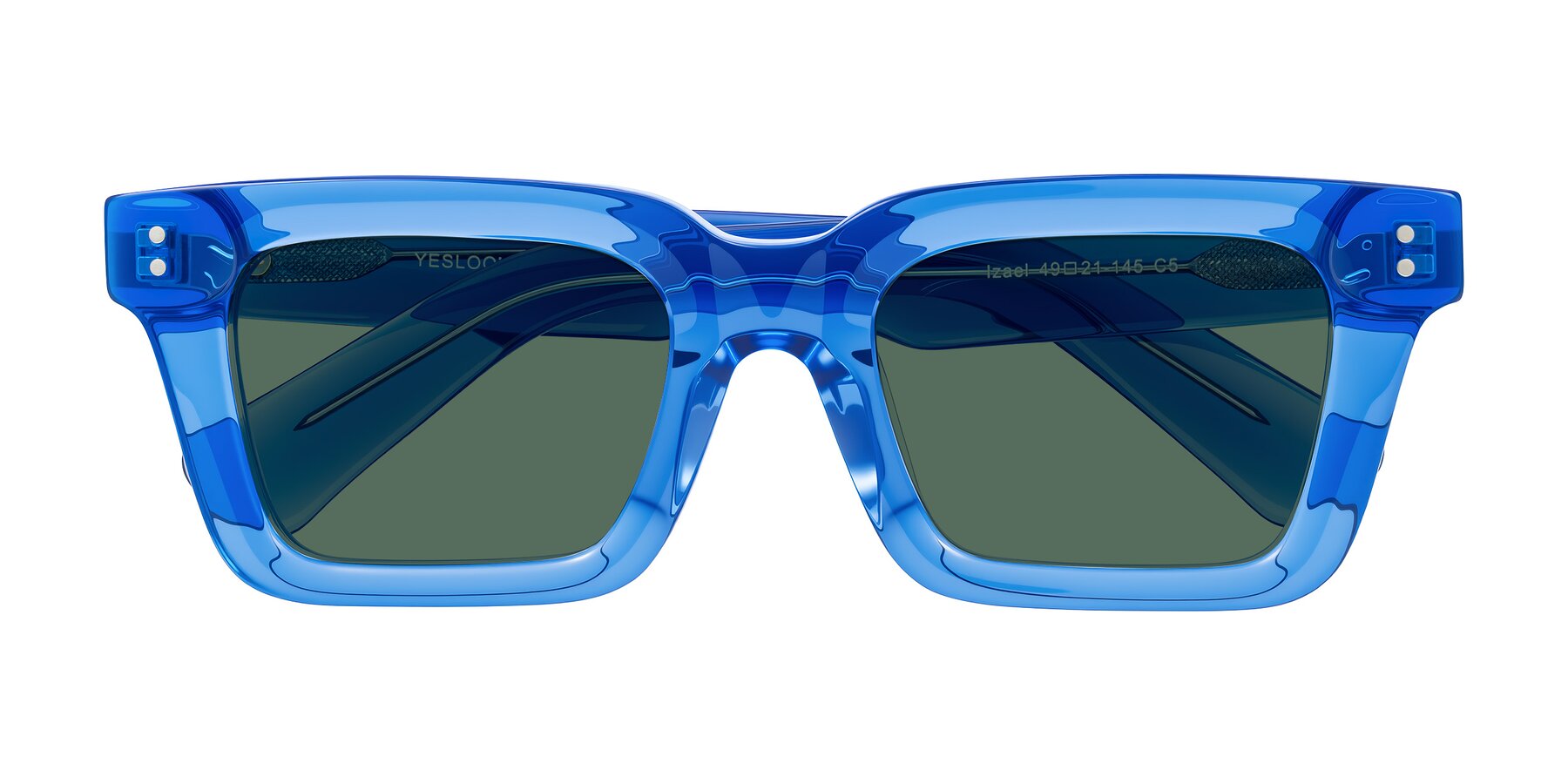 Folded Front of Izael in Transparent Blue with Green Polarized Lenses