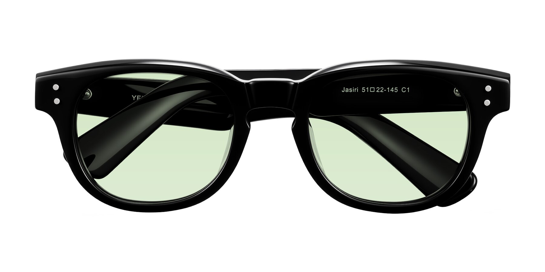 Folded Front of Jasiri in Black with Light Green Tinted Lenses