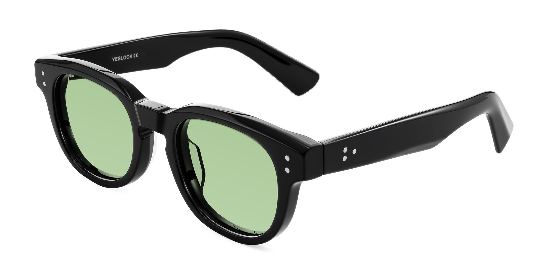 Angle of Jasiri in Black with Medium Green Tinted Lenses