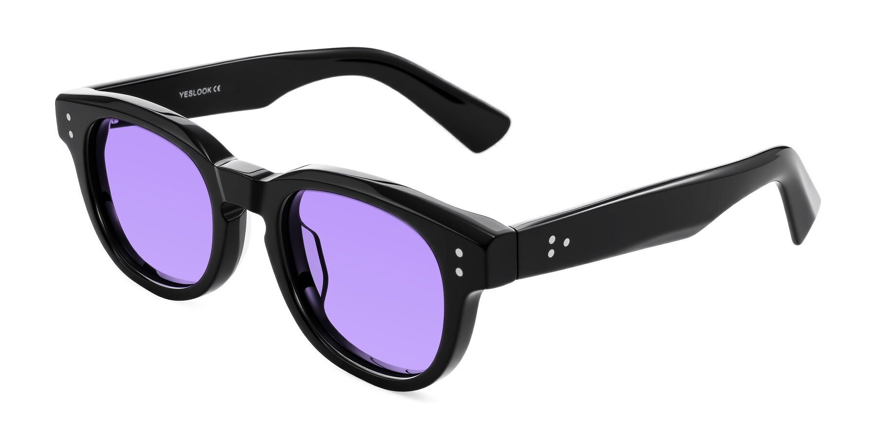 Angle of Jasiri in Black with Medium Purple Tinted Lenses