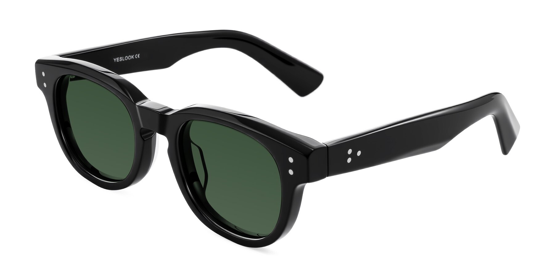 Angle of Jasiri in Black with Green Tinted Lenses