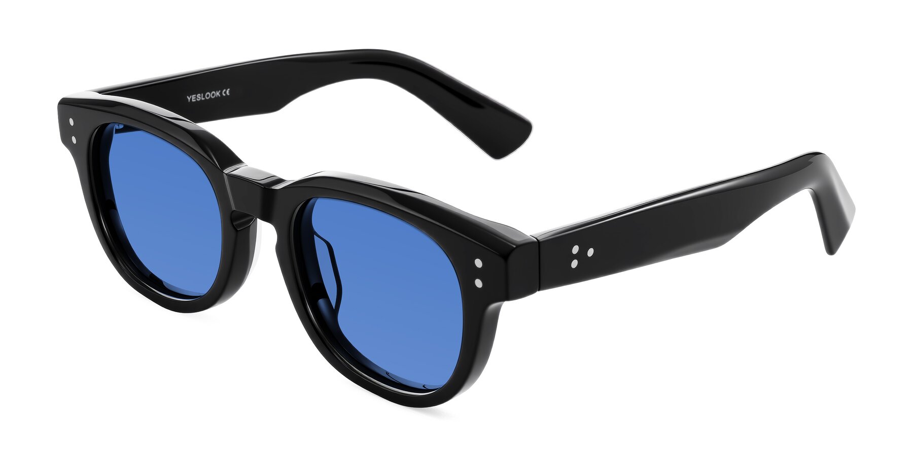 Angle of Jasiri in Black with Blue Tinted Lenses