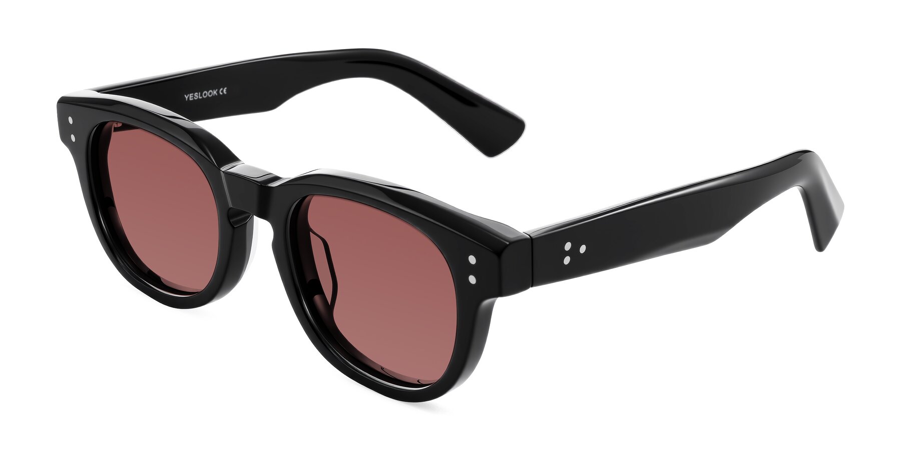 Angle of Jasiri in Black with Garnet Tinted Lenses