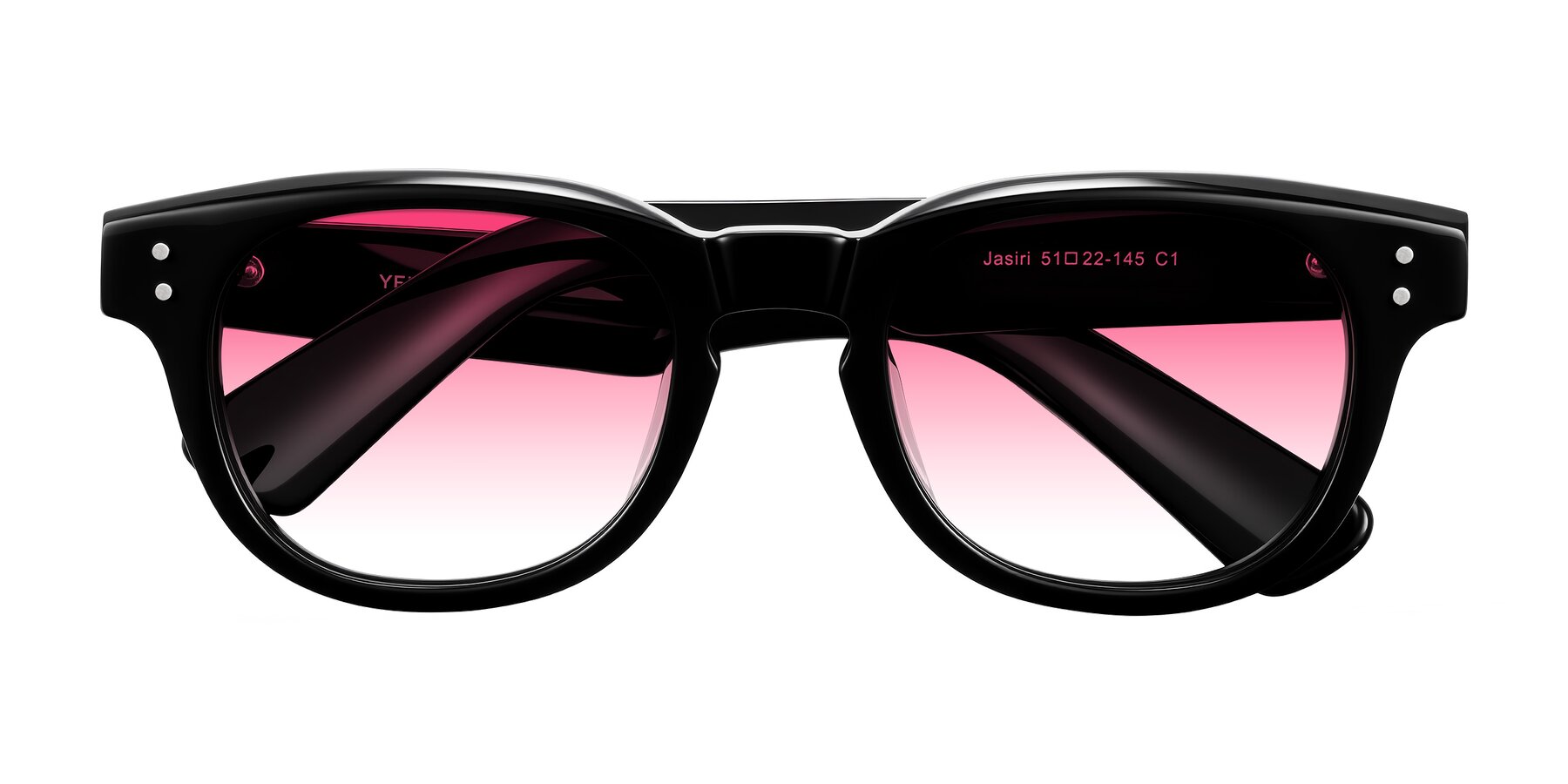 Folded Front of Jasiri in Black with Pink Gradient Lenses