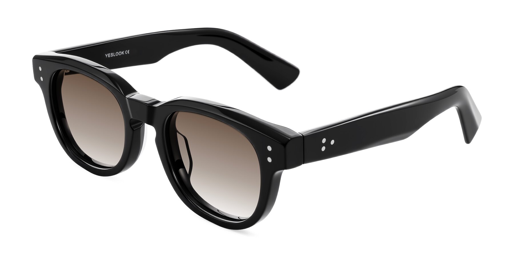 Angle of Jasiri in Black with Brown Gradient Lenses