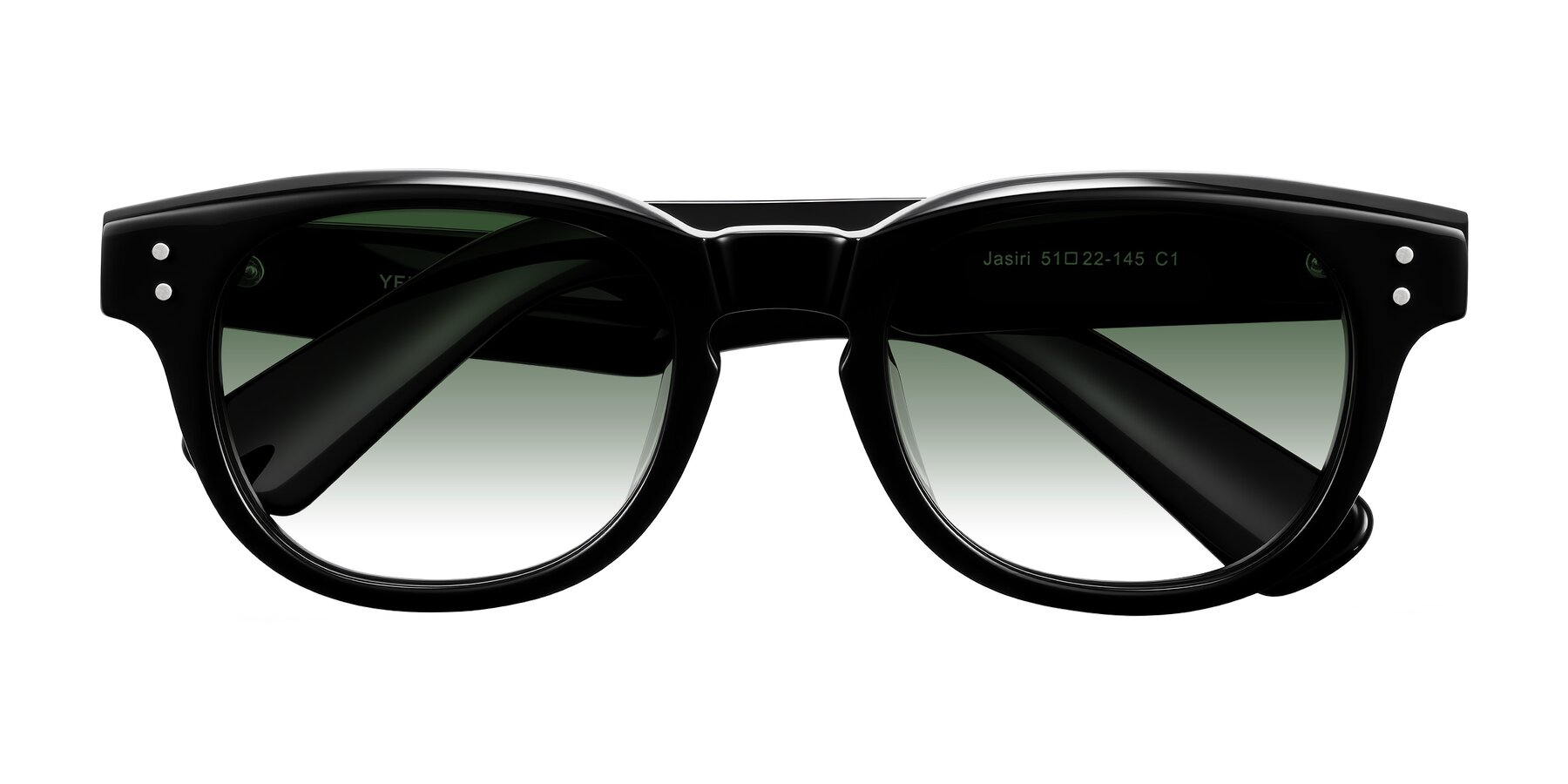 Folded Front of Jasiri in Black with Green Gradient Lenses