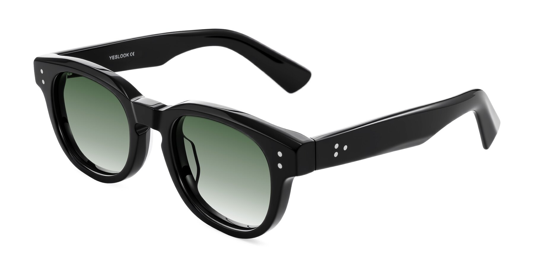 Angle of Jasiri in Black with Green Gradient Lenses