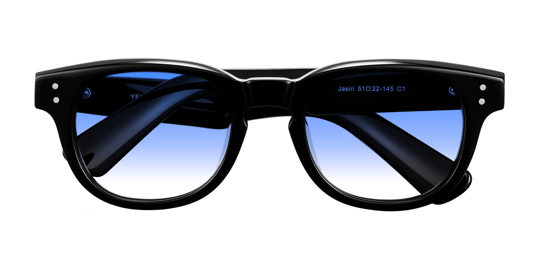 Folded Front of Jasiri in Black with Blue Gradient Lenses