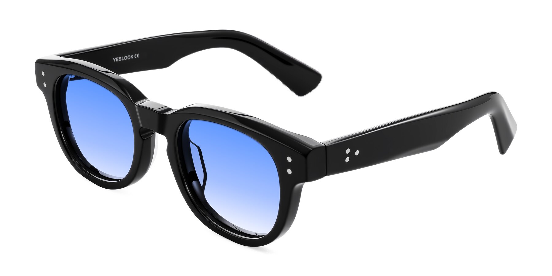 Angle of Jasiri in Black with Blue Gradient Lenses