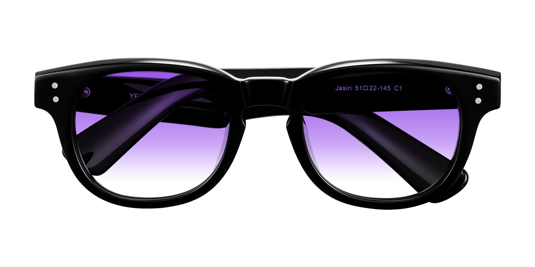 Folded Front of Jasiri in Black with Purple Gradient Lenses