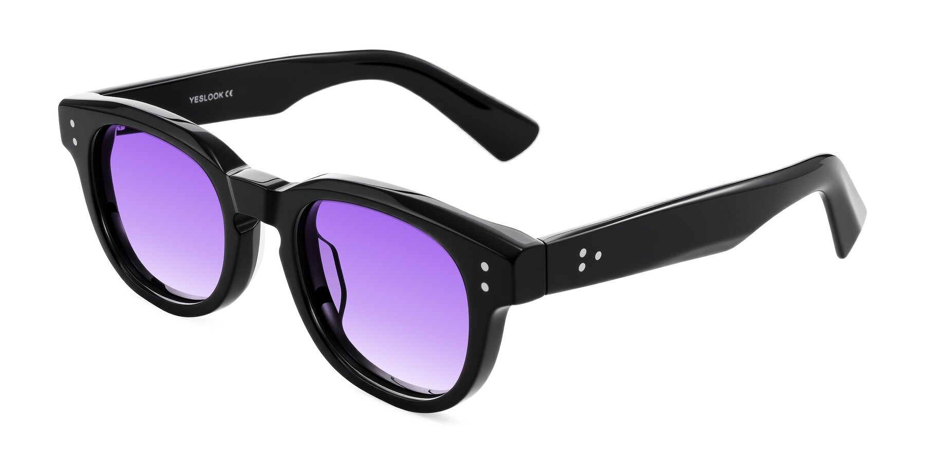 Angle of Jasiri in Black with Purple Gradient Lenses