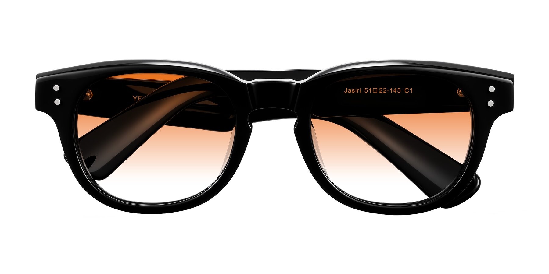 Folded Front of Jasiri in Black with Orange Gradient Lenses
