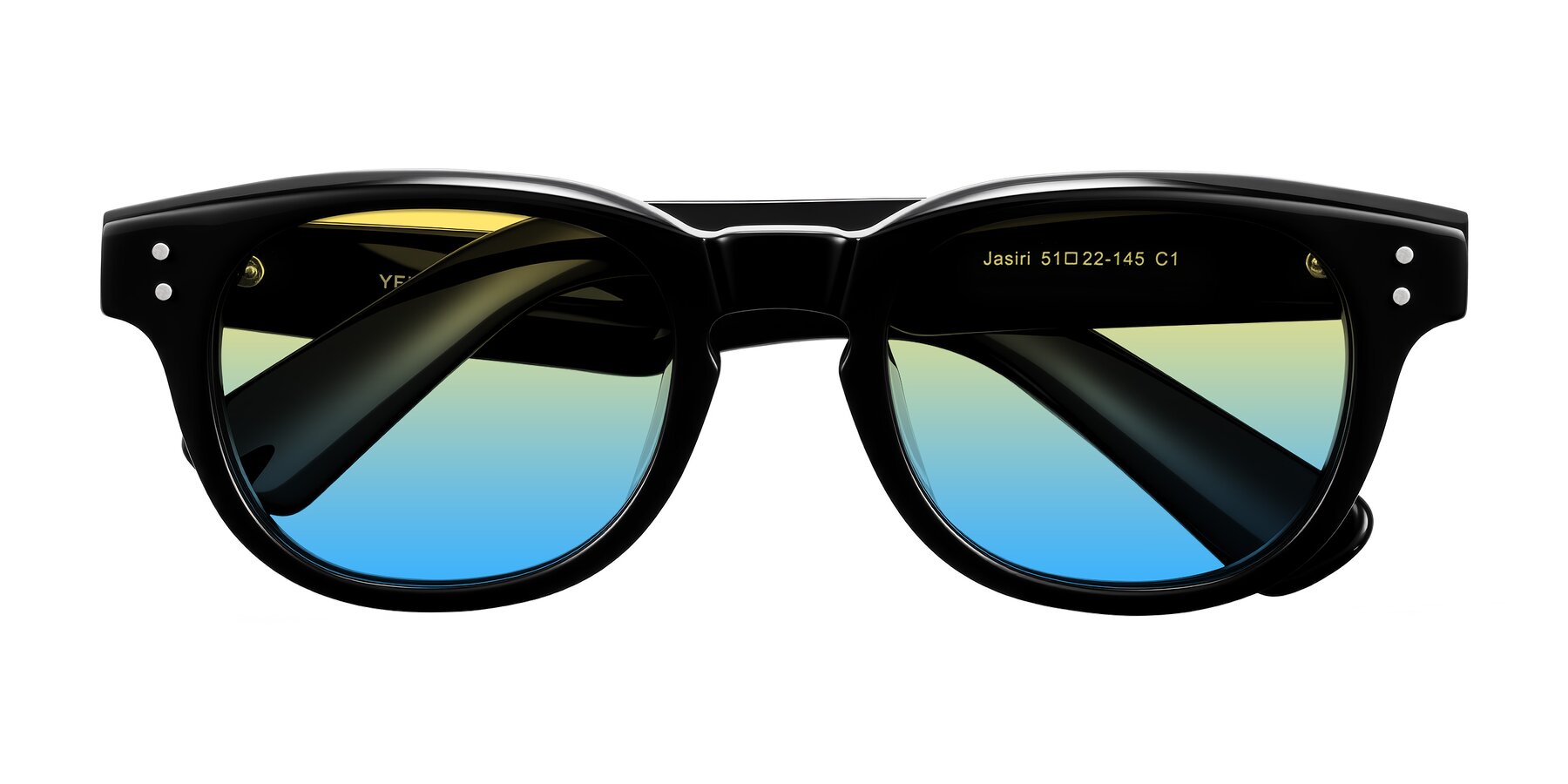 Folded Front of Jasiri in Black with Yellow / Blue Gradient Lenses