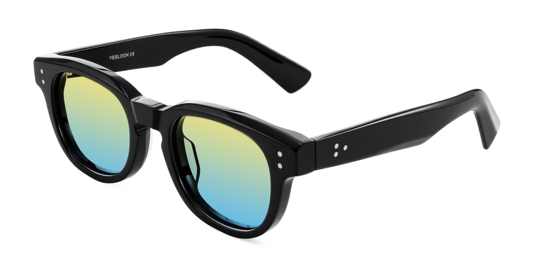 Angle of Jasiri in Black with Yellow / Blue Gradient Lenses