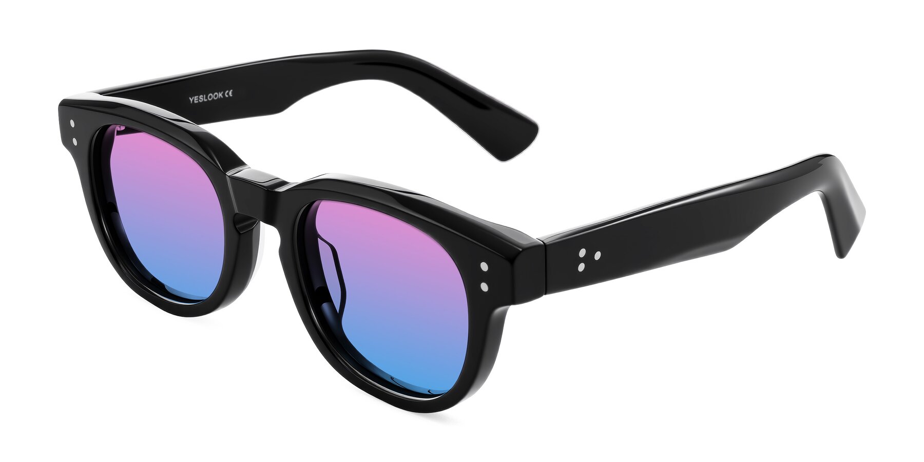 Angle of Jasiri in Black with Pink / Blue Gradient Lenses